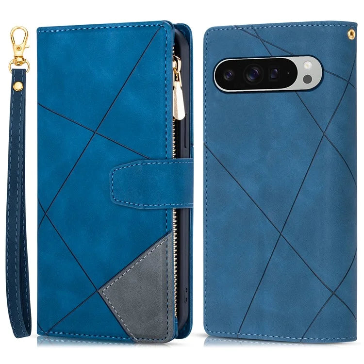 For Google Pixel 9 / 9 Pro Wallet Case Color Splicing Leather Phone Cover with Stand