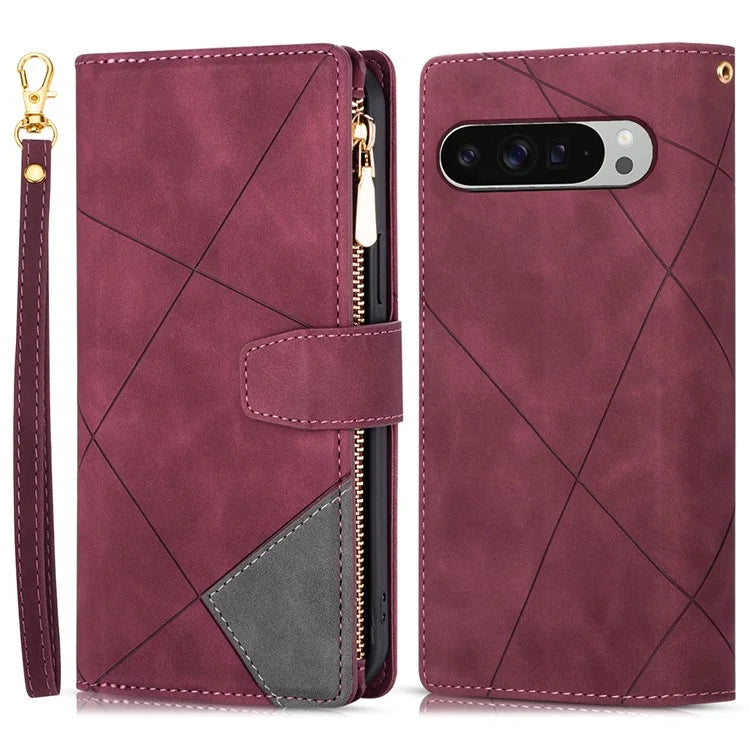 For Google Pixel 9 / 9 Pro Wallet Case Color Splicing Leather Phone Cover with Stand