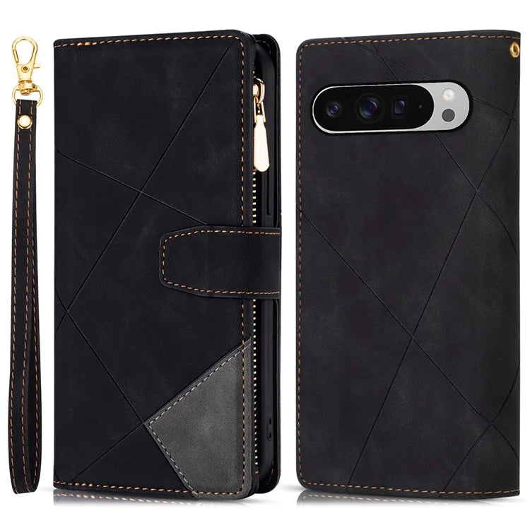 For Google Pixel 9 / 9 Pro Wallet Case Color Splicing Leather Phone Cover with Stand