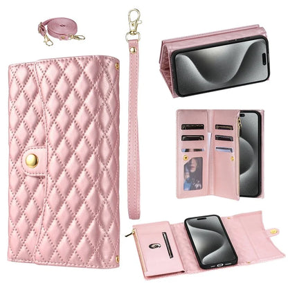 BKS-002 For iPhone 16 Wallet Case PU Leather Stand Phone Cover with Shoulder Strap