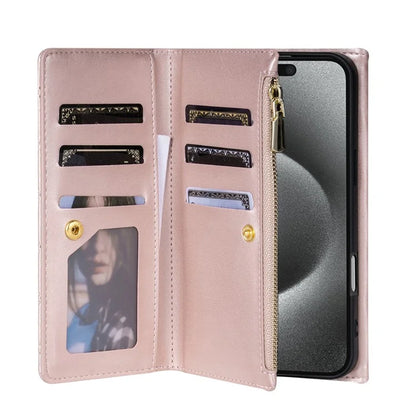 BKS-002 For iPhone 16 Wallet Case PU Leather Stand Phone Cover with Shoulder Strap