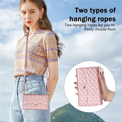 BKS-002 For iPhone 16 Wallet Case PU Leather Stand Phone Cover with Shoulder Strap