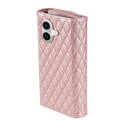 BKS-002 For iPhone 16 Wallet Case PU Leather Stand Phone Cover with Shoulder Strap