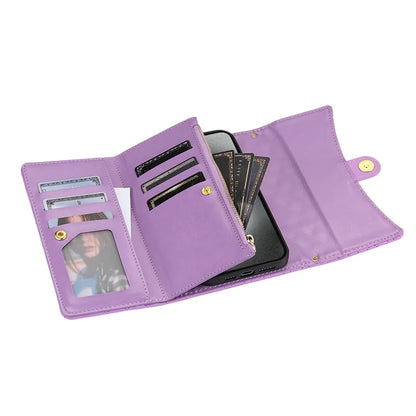 BKS-002 For iPhone 16 Wallet Case PU Leather Stand Phone Cover with Shoulder Strap