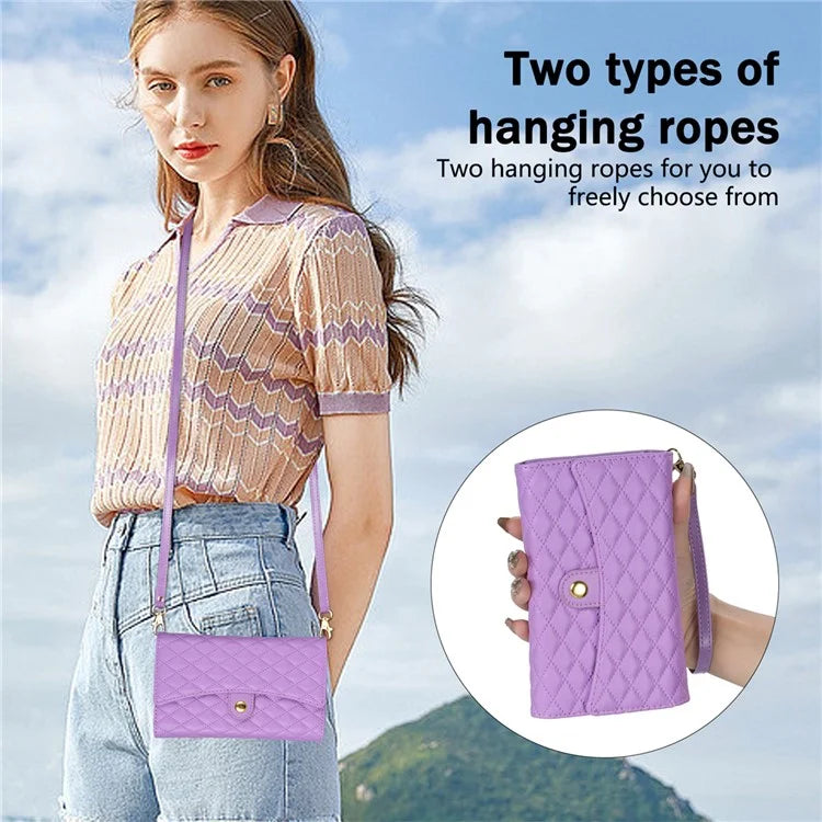 BKS-002 For iPhone 16 Wallet Case PU Leather Stand Phone Cover with Shoulder Strap