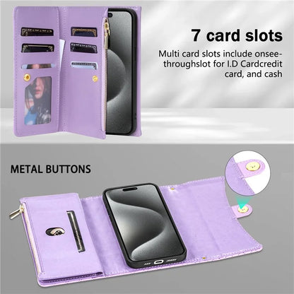 BKS-002 For iPhone 16 Wallet Case PU Leather Stand Phone Cover with Shoulder Strap