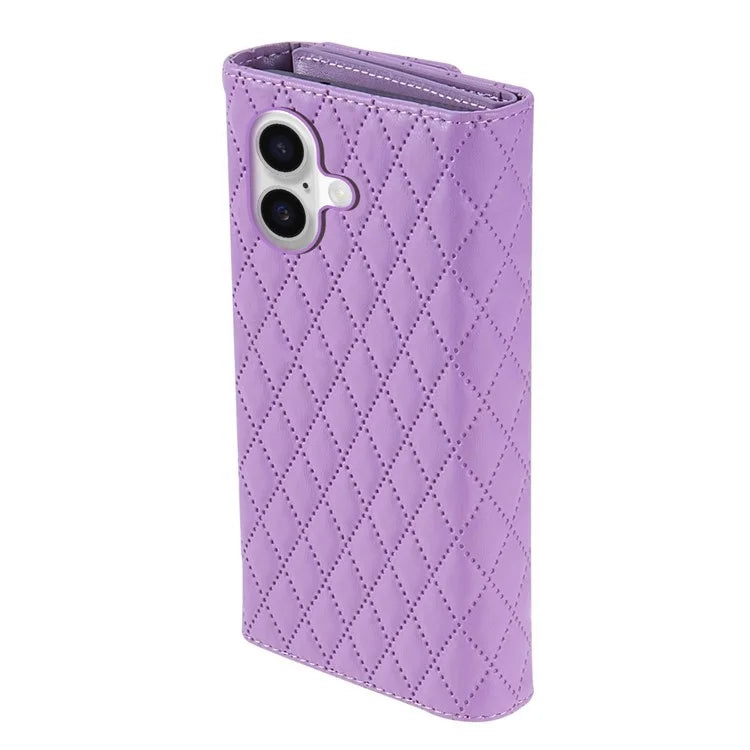 BKS-002 For iPhone 16 Wallet Case PU Leather Stand Phone Cover with Shoulder Strap