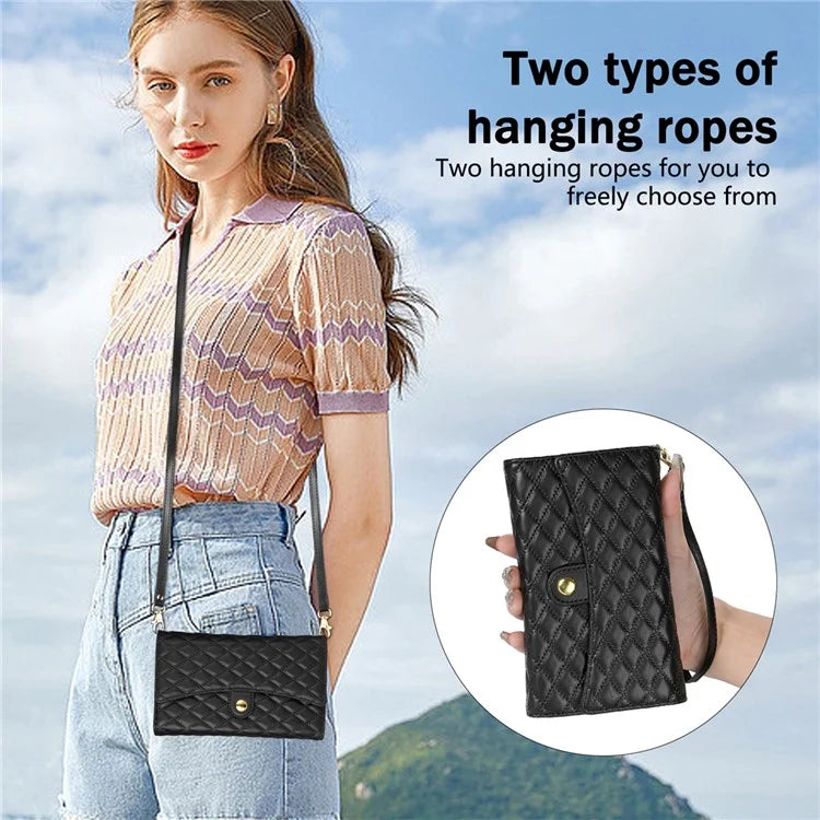 BKS-002 For iPhone 16 Wallet Case PU Leather Stand Phone Cover with Shoulder Strap