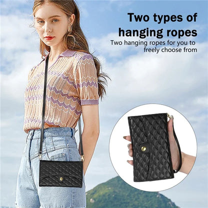 BKS-002 For iPhone 16 Wallet Case PU Leather Stand Phone Cover with Shoulder Strap