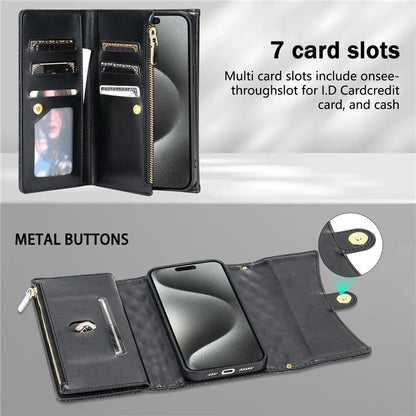 BKS-002 For iPhone 16 Wallet Case PU Leather Stand Phone Cover with Shoulder Strap