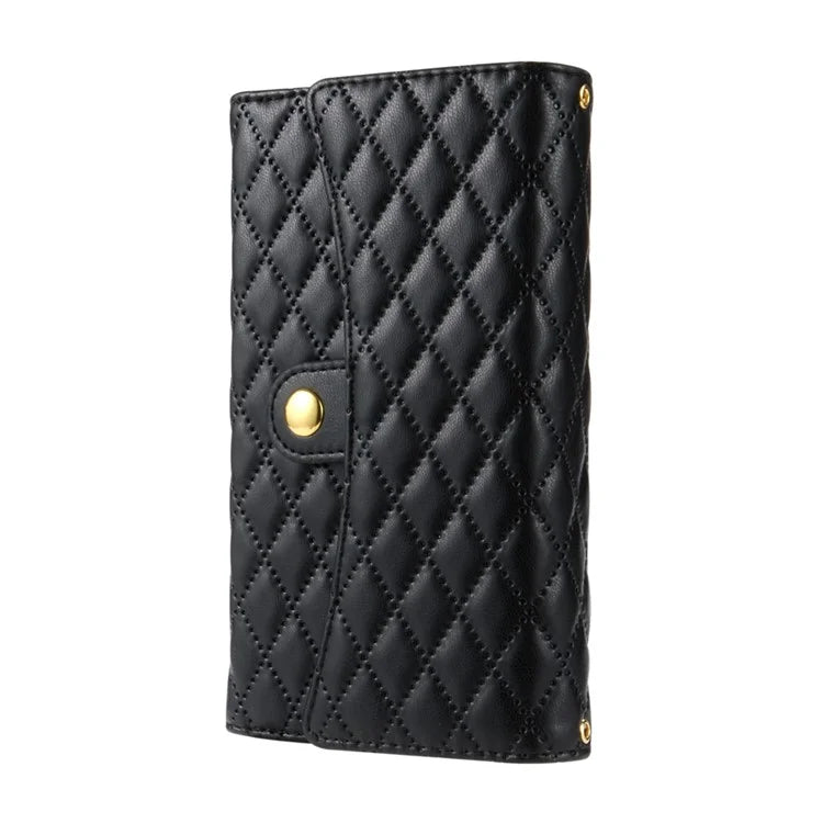BKS-002 For iPhone 16 Wallet Case PU Leather Stand Phone Cover with Shoulder Strap