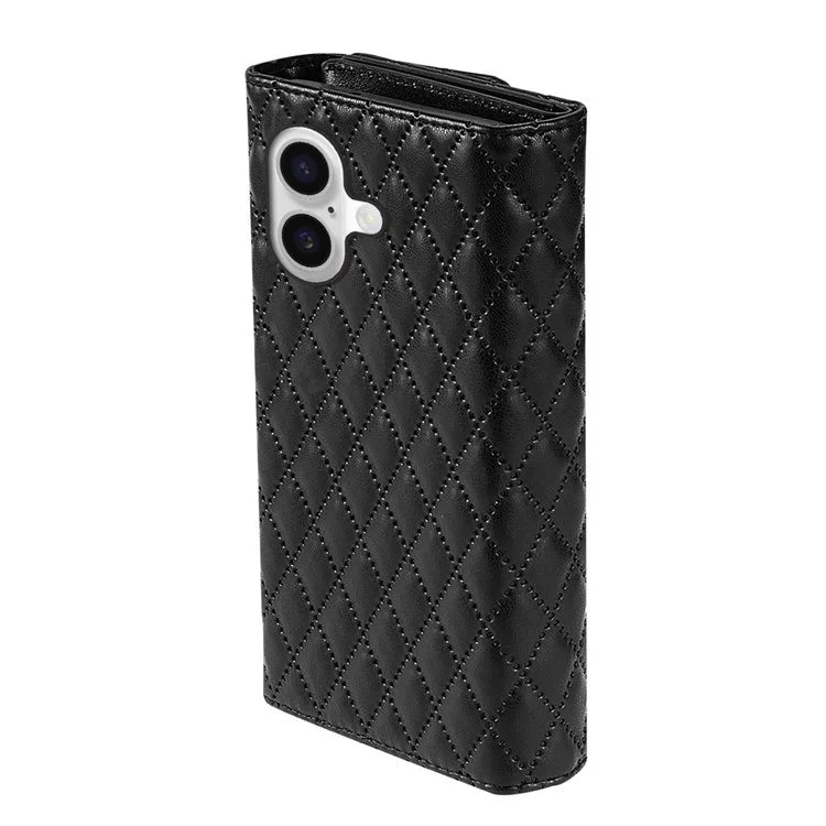 BKS-002 For iPhone 16 Wallet Case PU Leather Stand Phone Cover with Shoulder Strap