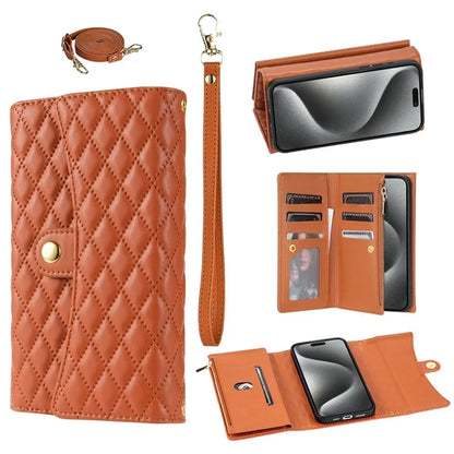 BKS-002 For iPhone 16 Wallet Case PU Leather Stand Phone Cover with Shoulder Strap