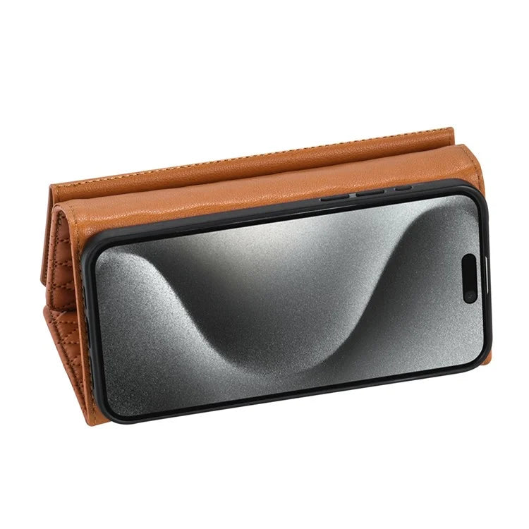 BKS-002 For iPhone 16 Wallet Case PU Leather Stand Phone Cover with Shoulder Strap