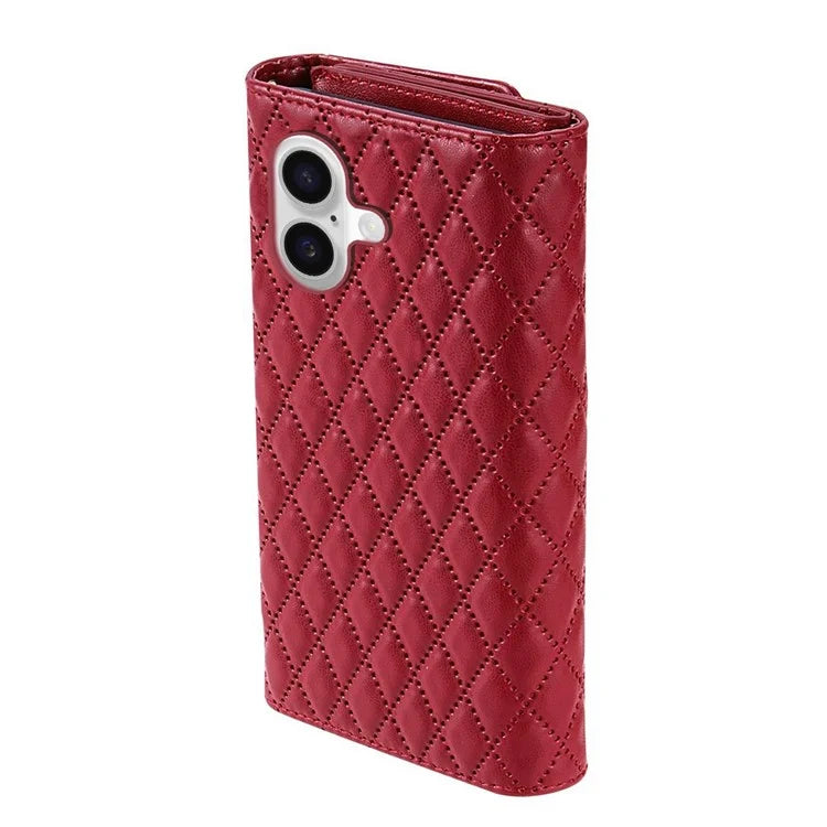 BKS-002 For iPhone 16 Wallet Case PU Leather Stand Phone Cover with Shoulder Strap