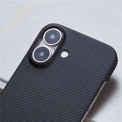 For iPhone 16 Case Aramid Fiber 600D Fine Texture Magnetic Phone Cover - Black