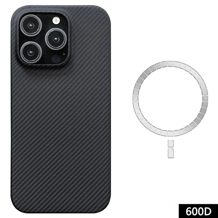 For iPhone 16 Pro Case Aramid Fiber 600D Fine Texture Magnetic Phone Cover - Black