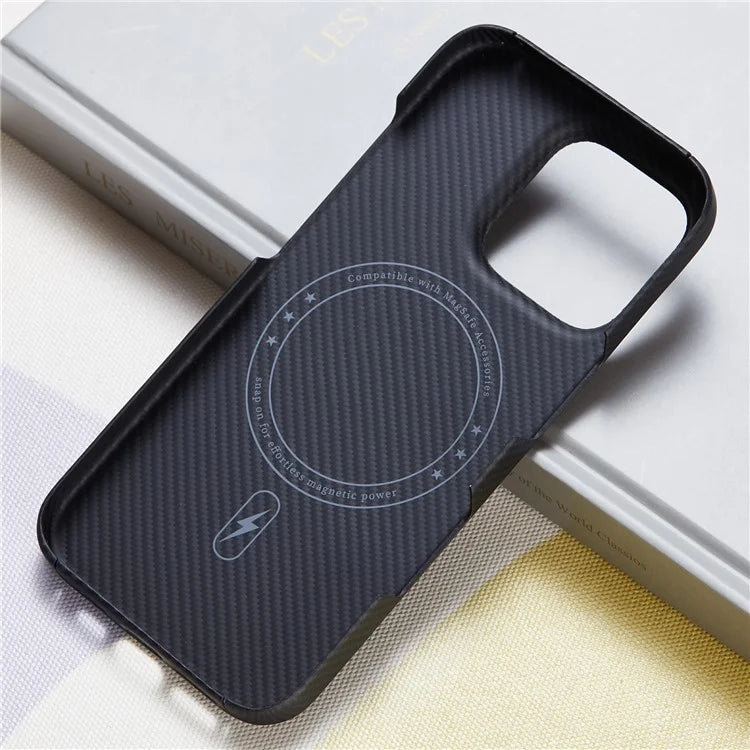 For iPhone 16 Pro Case Aramid Fiber 600D Fine Texture Magnetic Phone Cover - Black