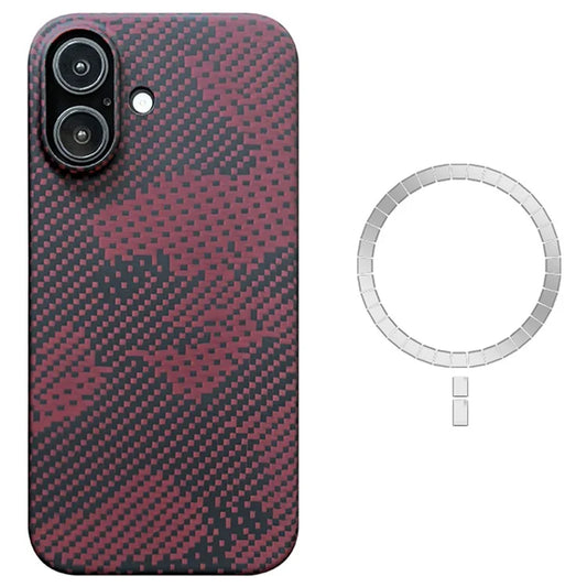 For iPhone 16 Magnetic Case Camouflage Red Aramid Fiber Phone Cover