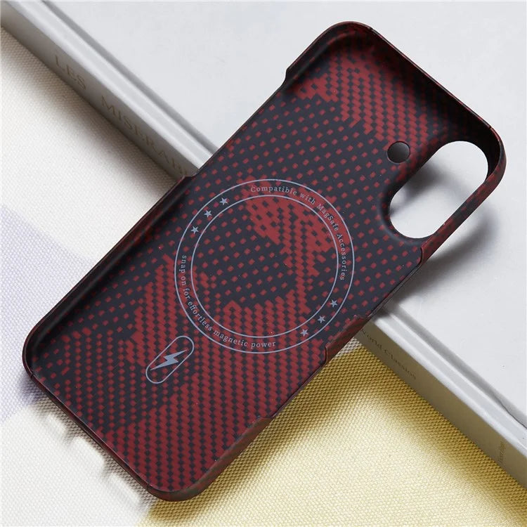 For iPhone 16 Magnetic Case Camouflage Red Aramid Fiber Phone Cover