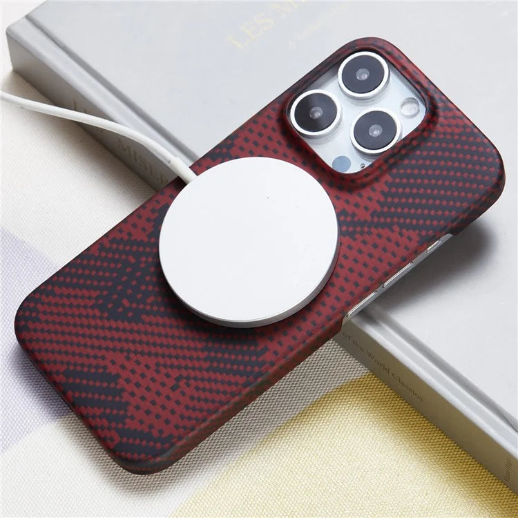 For iPhone 16 Pro Magnetic Case Camouflage Red Aramid Fiber Phone Cover