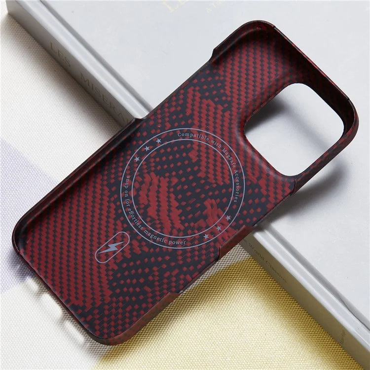For iPhone 16 Pro Magnetic Case Camouflage Red Aramid Fiber Phone Cover