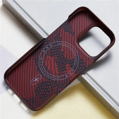 For iPhone 16 Pro Magnetic Case Camouflage Red Aramid Fiber Phone Cover