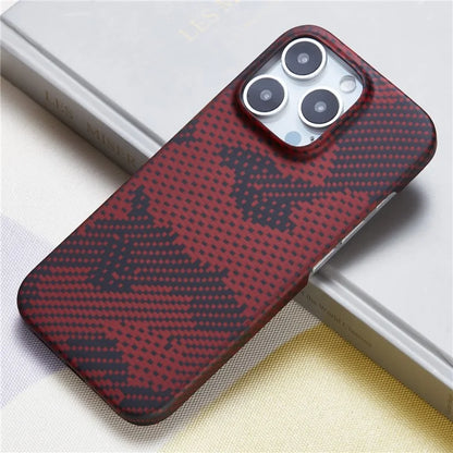 For iPhone 16 Pro Magnetic Case Camouflage Red Aramid Fiber Phone Cover