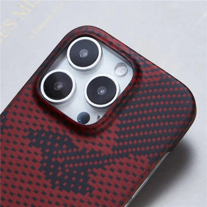 For iPhone 16 Pro Magnetic Case Camouflage Red Aramid Fiber Phone Cover