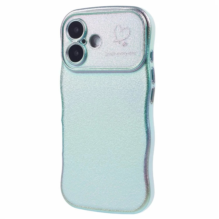 For iPhone 16 Plus Case Curly Shape Love Heart TPU Phone Cover Iridescent Gradient