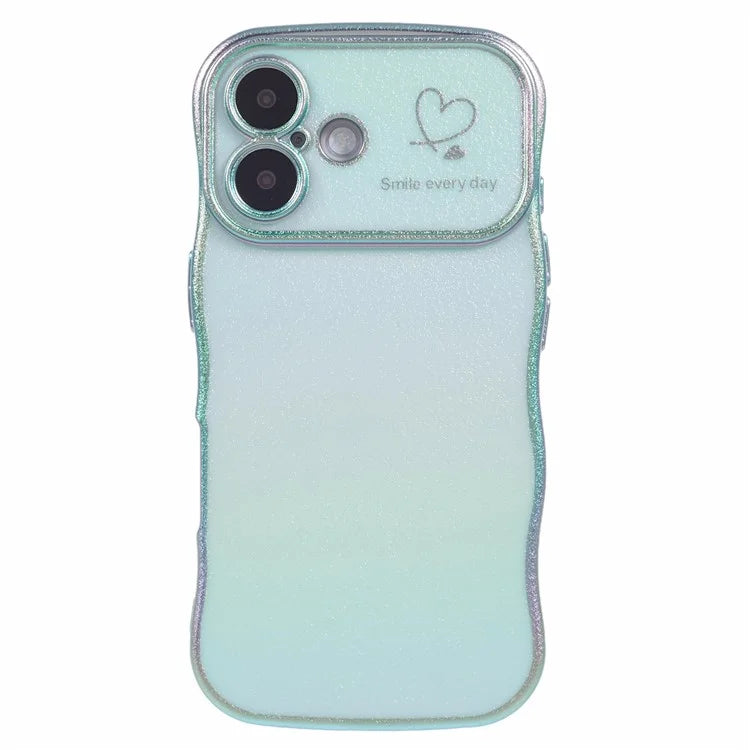 For iPhone 16 Plus Case Curly Shape Love Heart TPU Phone Cover Iridescent Gradient