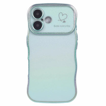 For iPhone 16 Plus Case Curly Shape Love Heart TPU Phone Cover Iridescent Gradient