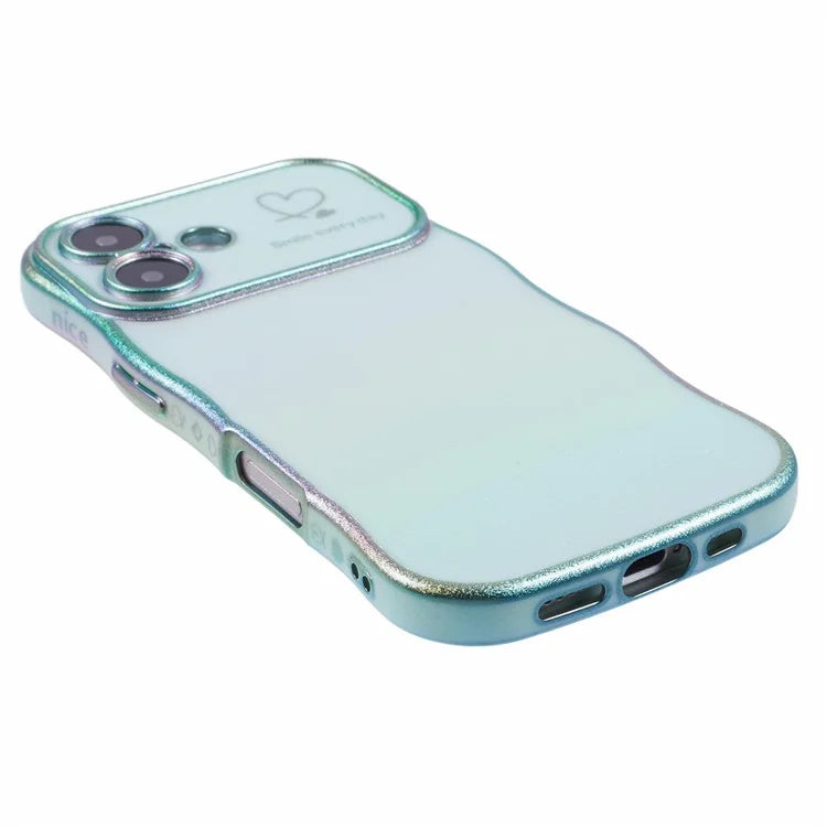 For iPhone 16 Plus Case Curly Shape Love Heart TPU Phone Cover Iridescent Gradient