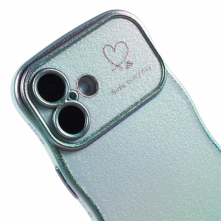 For iPhone 16 Plus Case Curly Shape Love Heart TPU Phone Cover Iridescent Gradient