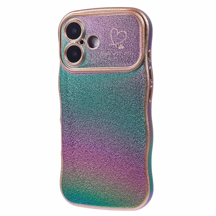 For iPhone 16 Plus Case Curly Shape Love Heart TPU Phone Cover Iridescent Gradient
