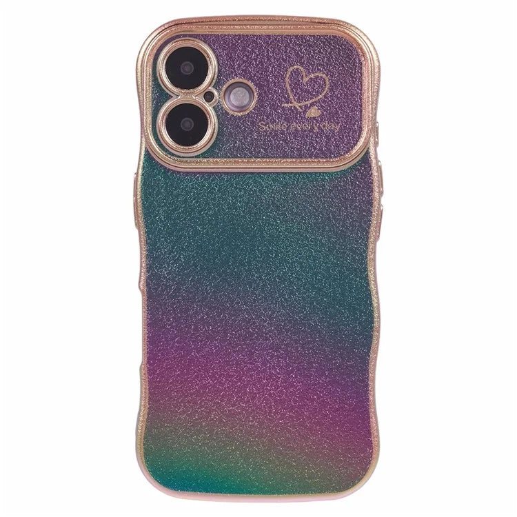 For iPhone 16 Plus Case Curly Shape Love Heart TPU Phone Cover Iridescent Gradient