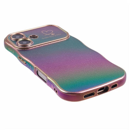 For iPhone 16 Plus Case Curly Shape Love Heart TPU Phone Cover Iridescent Gradient