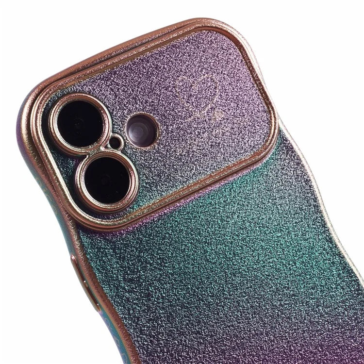 For iPhone 16 Plus Case Curly Shape Love Heart TPU Phone Cover Iridescent Gradient