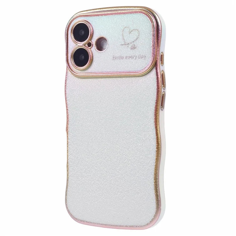 For iPhone 16 Plus Case Curly Shape Love Heart TPU Phone Cover Iridescent Gradient