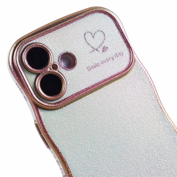 For iPhone 16 Plus Case Curly Shape Love Heart TPU Phone Cover Iridescent Gradient