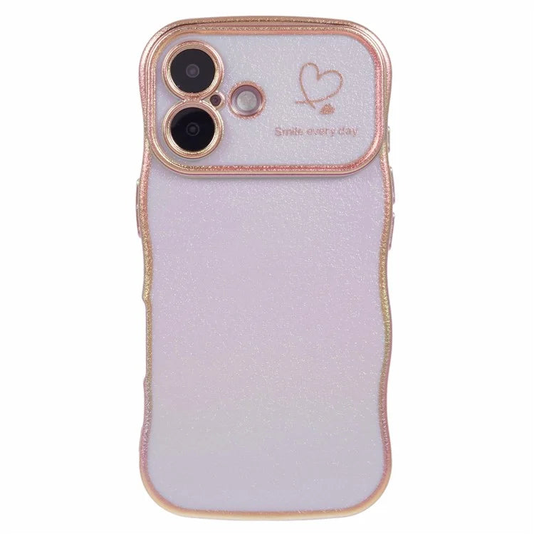 For iPhone 16 Plus Case Curly Shape Love Heart TPU Phone Cover Iridescent Gradient