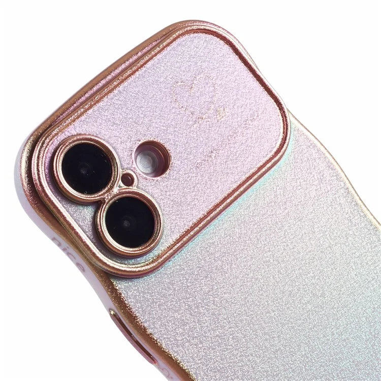 For iPhone 16 Plus Case Curly Shape Love Heart TPU Phone Cover Iridescent Gradient