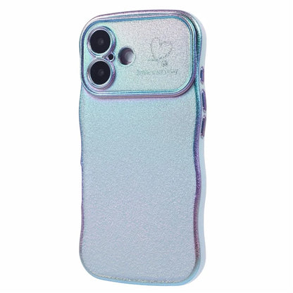 For iPhone 16 Plus Case Curly Shape Love Heart TPU Phone Cover Iridescent Gradient