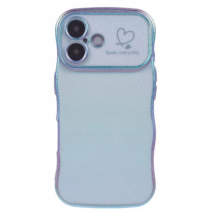 For iPhone 16 Plus Case Curly Shape Love Heart TPU Phone Cover Iridescent Gradient