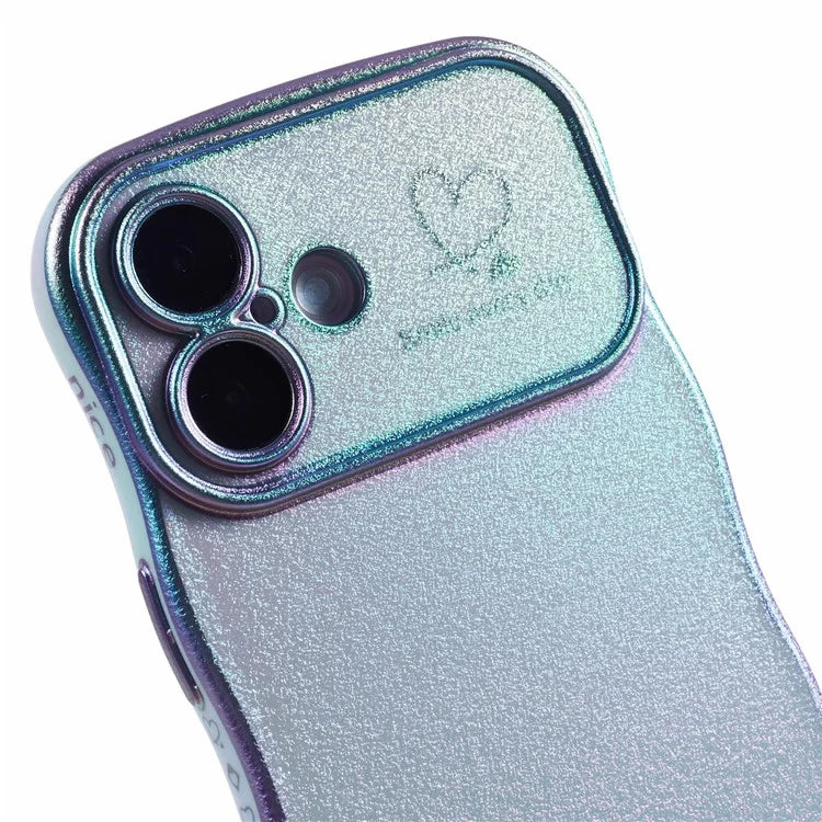 For iPhone 16 Plus Case Curly Shape Love Heart TPU Phone Cover Iridescent Gradient