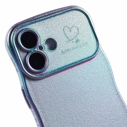 For iPhone 16 Plus Case Curly Shape Love Heart TPU Phone Cover Iridescent Gradient