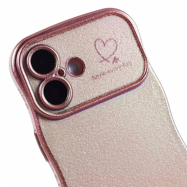 For iPhone 16 Plus Case Curly Shape Love Heart TPU Phone Cover Iridescent Gradient