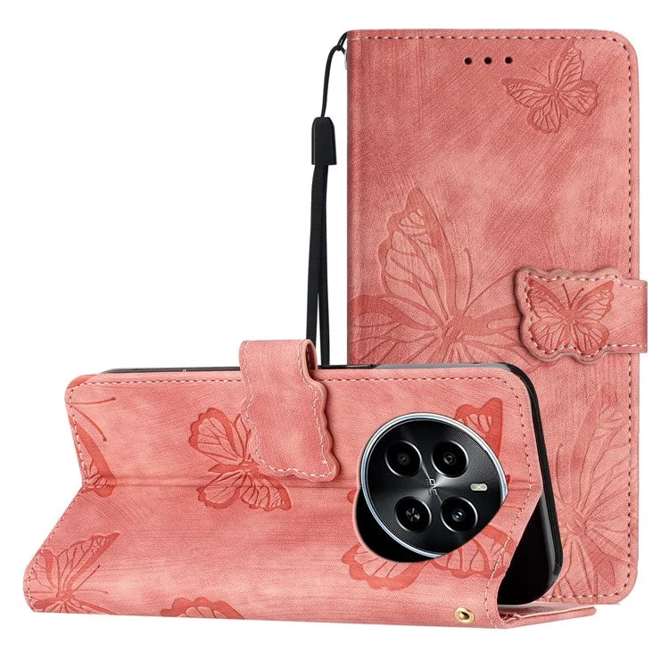 For Realme Narzo 70 5G / Narzo 70 Pro 5G / P1 5G / 12 4G / 12+ 5G Case Butterfly Design Flip Wallet Leather Phone Cover Skin-Touch