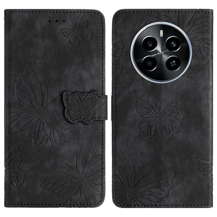 For Realme Narzo 70 5G / Narzo 70 Pro 5G / P1 5G / 12 4G / 12+ 5G Case Butterfly Design Flip Wallet Leather Phone Cover Skin-Touch