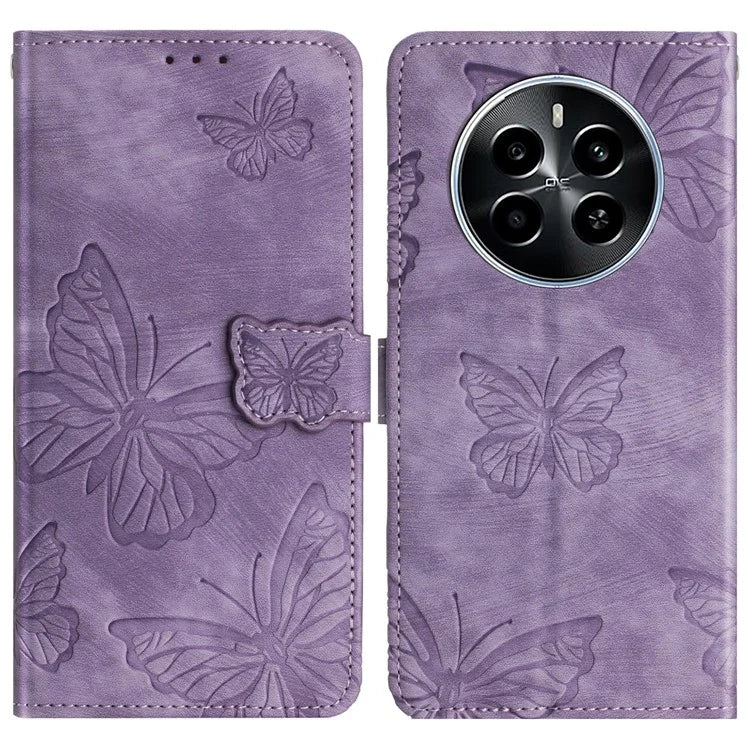 For Realme Narzo 70 5G / Narzo 70 Pro 5G / P1 5G / 12 4G / 12+ 5G Case Butterfly Design Flip Wallet Leather Phone Cover Skin-Touch